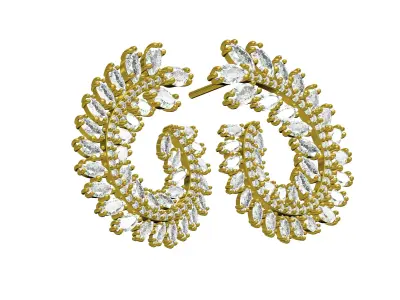 Antique Marquise and Round Diamond Leaf Stud Earring 3D print model