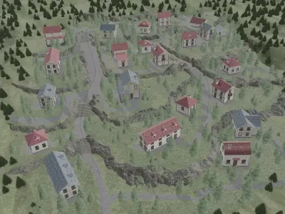 Ancient Hidden Forest Village Semi-Realistic Environment Scene 3D model