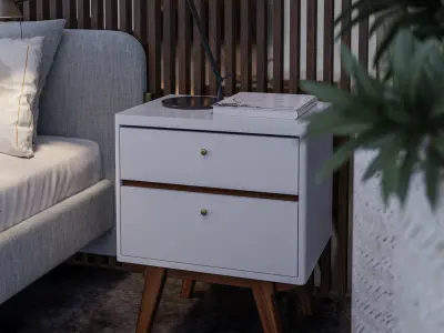 Retro White And Brown 2 Drawer Nightstand 3D model