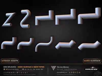 10 Hard Surface IMM Z Bent Pipes Low-poly 3D model