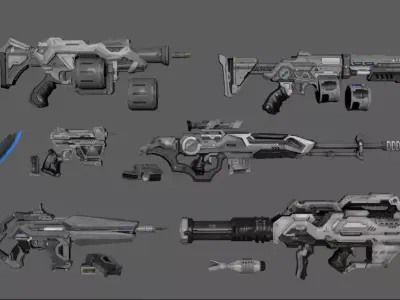 Science Fiction Weapons Collection with animations Low-poly 3D model
