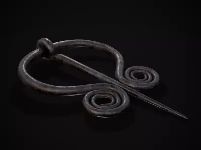 Medieval Hand Forged Iron Brooch Low-poly 3D model