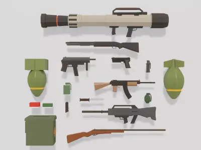 Low Poly Weapons Bundle Low-poly 3D model