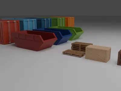 Lowpoly Palett Containers and Crates Free low-poly 3D model
