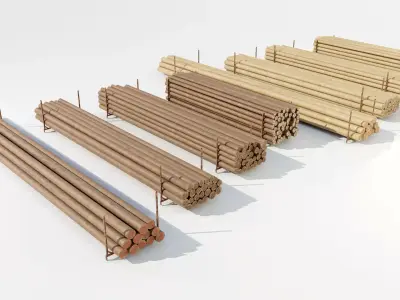 Wooden Utility Poles 3D model