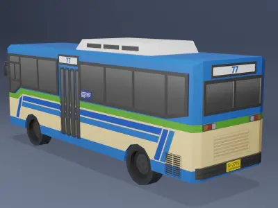Blue Thai bus Low poly v02 Low-poly 3D model