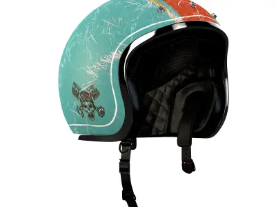 Helmet motorcycle with orange and turquoise stripe 3D model