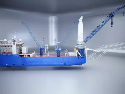 Pipelayer Crane Ship Used 3D model