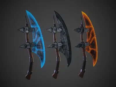 Stylized fantasy  metal lava and ice axe  Low-poly 3D model