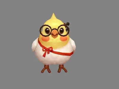 Cartoon bird with glasses Low-poly 3D model
