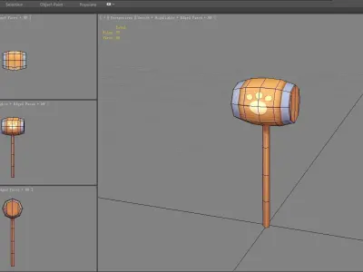 Cartoon wooden hammer with cat paw print  Low-poly 3D model