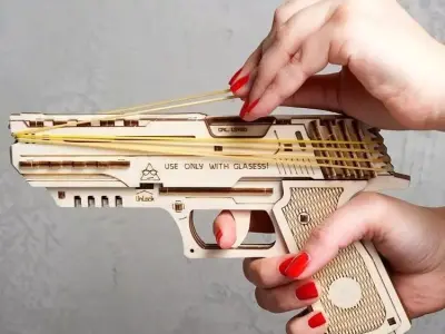 Hand Gun - 3D Wooden Mechanical Rubber Band Pistol Model 3D model