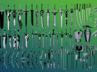 100 Fantasy Weapons Basemesh Pack V5 Low-poly 3D model