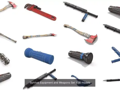 Survival Equipment and Weapons Set 1 3D Model Pack