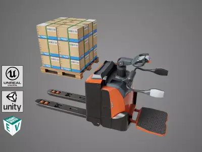 Forklift 01 With Pallet Box All PBR Unity UE Textures Low-poly 3D model