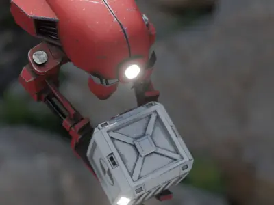red sci-fi Cargo Delivery flying robot Drone Low-poly 3D model