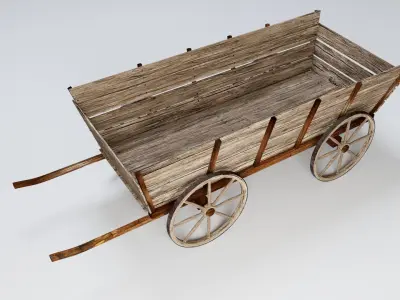 Wooden Cart 3D model 5