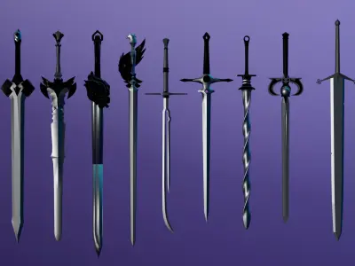 100 Fantasy Weapons Basemesh Pack V4 Low-poly 3D model