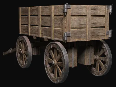 Medieval Wooden Cart 2 Low-poly 3D model