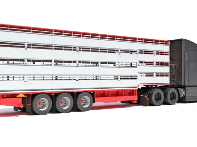 Truck with Cattle Animal Transporter Trailer 3D model purchase