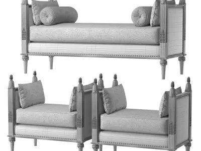 ebanista villandry bench and pouf 3D model