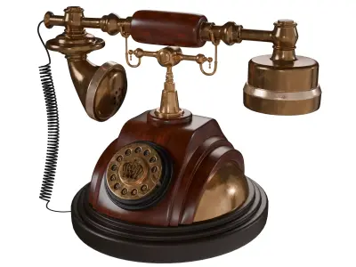 Antique Rotary Telephone - Vintage Brass and Wood Desk Decor 3D model