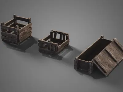 Medieval wooden boxes Low-poly 3D model