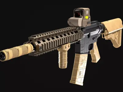 MK18 Tactical Rifle PBR Game Ready Low-poly 3D model