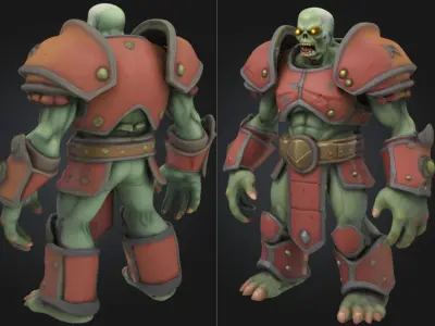 Zombie Warrior Red Armor Low-poly 3D model