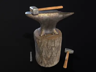 Medieval Anvil and Tools Low-poly 3D model