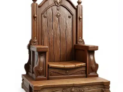 Wooden Throne Low-poly 3D model