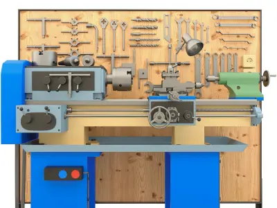 Lathe machine workbench workshop Industrial garage tools 3D model