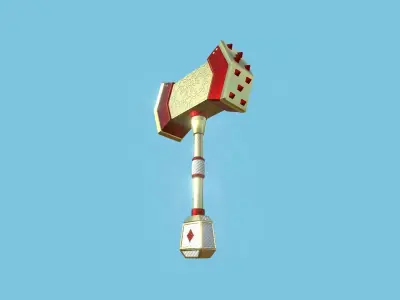 Medieval War Hammer 07 Gold Luxury- Fantasy Weaponry Low-poly 3D model