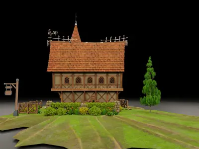STYLIZED MEDIEVAL BUILDING 08 PRINT READY Low-poly 3D model