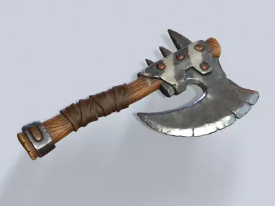 Stylized orc barbarian battle axe Low-poly 3D model