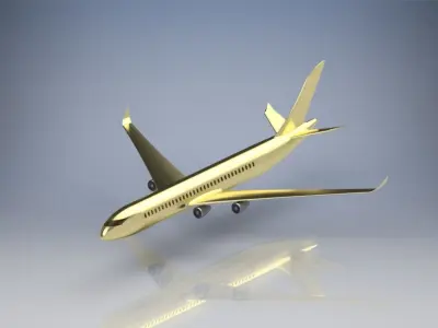 Aircraft golden airplane flying in sky 3D model