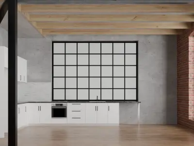 Industrial style warehouse loft conversion interior scene 3D model