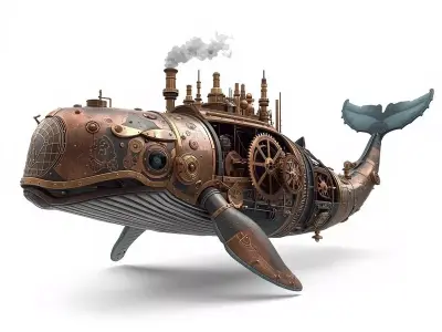 Steampunk Whale Creature 3D Model Low-poly 3D model