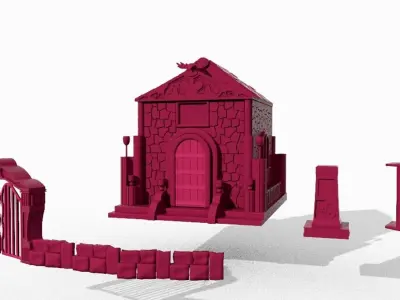 printable fantasy tower graveyard set 6 piece 3D model