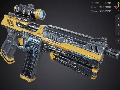 Yellow Futuristic Rifle 3D model