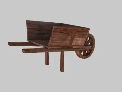 Wooden cart 01 Low-poly 3D model