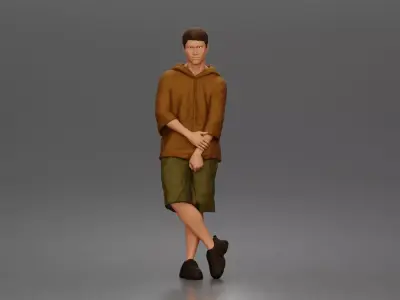 Man crosses arms wearing hoodie shorts sneakers relaxed 3D print model