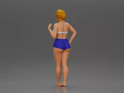woman posing barefoot wearing top and shorts stylishly 3D print model