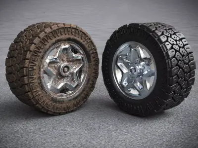 Off road tire and rim with and without dirt textures  3D model
