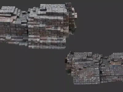 Crumbling Brick Wall Low-poly 3D model