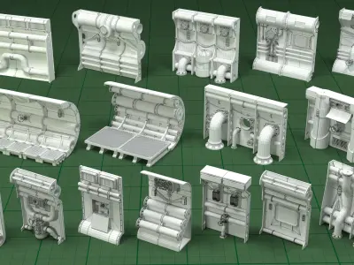 Industrial Walls Collection 2 - 16 pieces 3D model