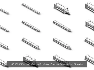 ISO 15552 Pneumatic Cylinder Bore 50mm Complete Stroke Series 3D Model Pack