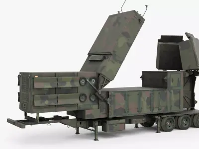 Military Phased Array Radar System Camouflage Paint Rigged 3D model