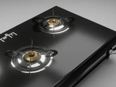 Gas Stove with 3 Burners Glass top glossy Low-poly 3D model