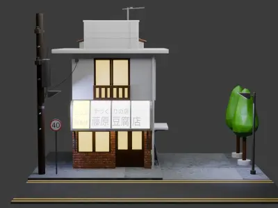 Low Poly Japanese Commercial Apartment 3D model